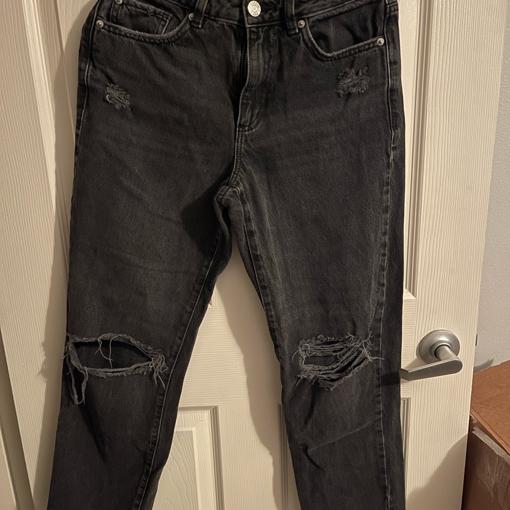 Garage Black Distressed Straight Leg Jeans